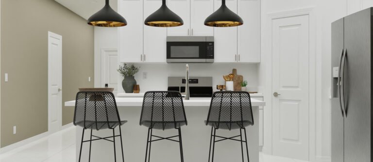 Lennar's own rendering of the kitchen in the Bartik floor plan. A rendering supplied by the builder, not a photograph of a completed home at Turnleaf.