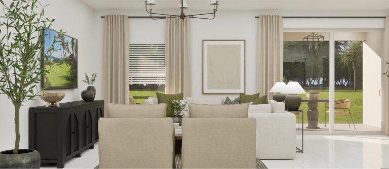 Lennar's own rendering of the family room in the Goodall floor plan. A rendering supplied by the builder, not a photograph of a completed home at Turnleaf.