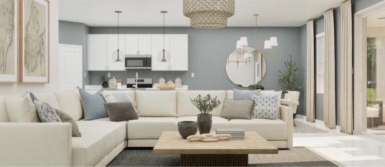 Lennar's own rendering of the family room in the Segan floor plan. A rendering supplied by the builder, not a photograph of a completed home at Turnleaf.