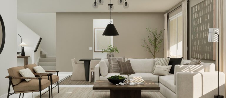 Lennar's own rendering of the family room in the Teller floor plan. A rendering supplied by the builder, not a photograph of a completed home at Turnleaf.