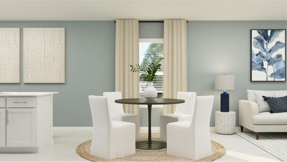 Lennar's own rendering of the dining area in the Abbey floor plan. A rendering supplied by the builder, not a photograph of a completed home at Turnleaf.