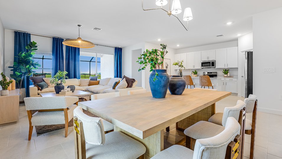 Photograph of the dining area in a completed Lennar Carson model home. Photographed in a Lennar model, not at Turnleaf.