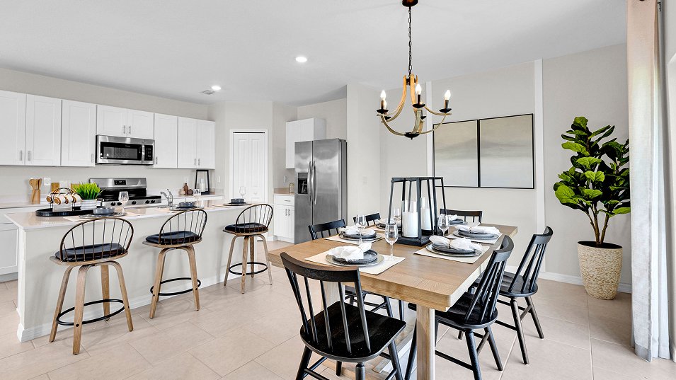 Photograph of the dining area in a completed Lennar Columbus model home. Photographed in a Lennar model, not at Turnleaf.