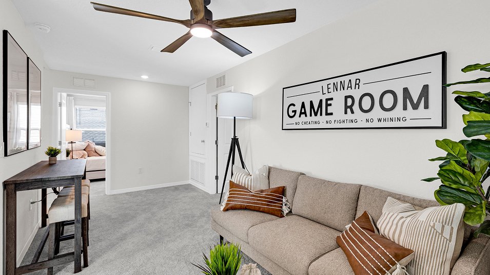 Photograph of the loft in a completed Lennar Columbus model home. Photographed in a Lennar model, not at Turnleaf.