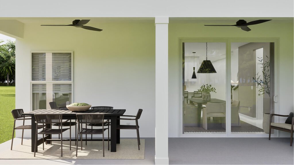 Lennar's own rendering of the covered lanai in the Teller floor plan. A rendering supplied by the builder, not a photograph of a completed home at Turnleaf.